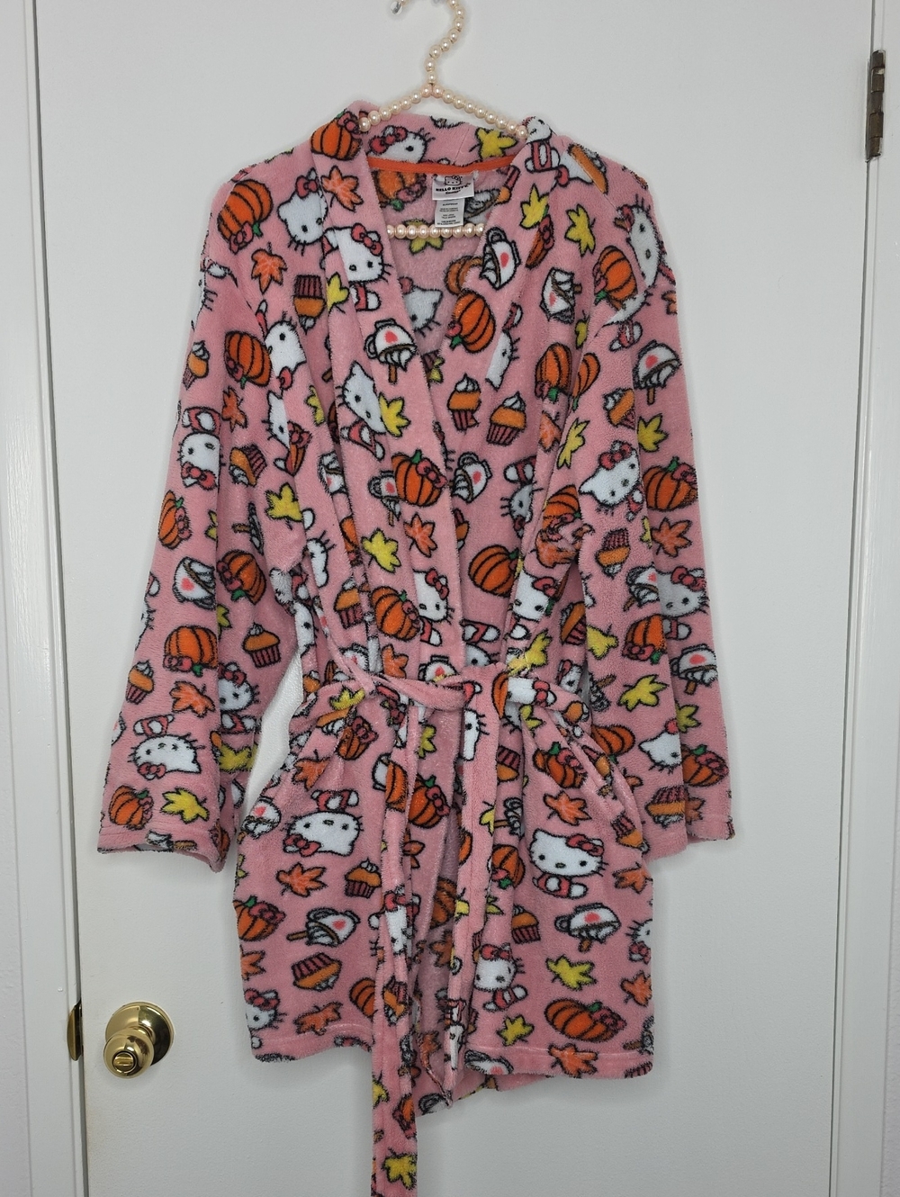 Hello Kitty Pink Fleece Robe with Autumn Print